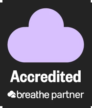 Light purple cloud icon with Accredited text and breathe partner logo on dark background